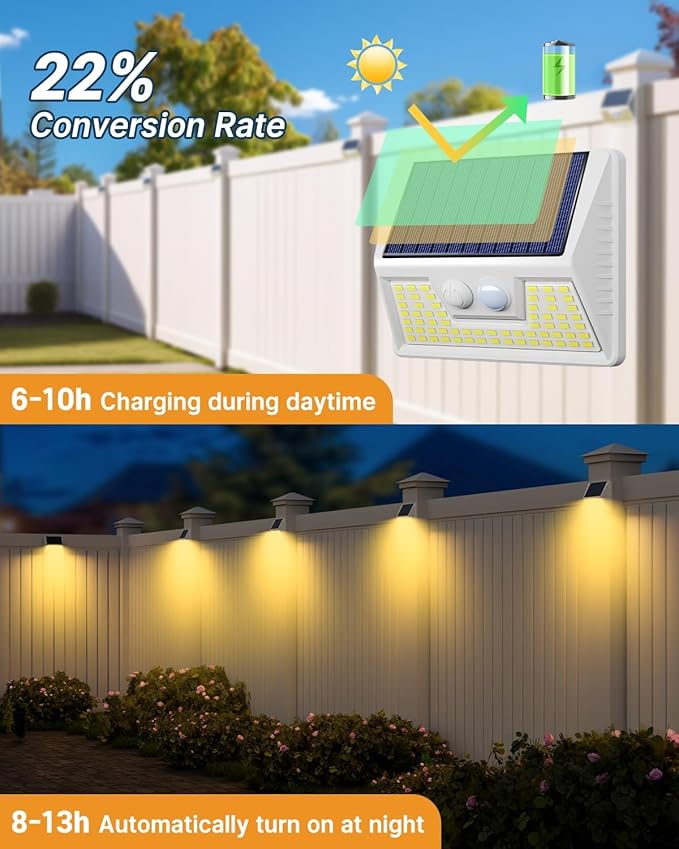 Vighep 4 Pack Solar Fence Lights Waterproof, Motion Sensor Deck, Warm White LED - Image 4