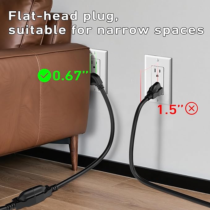 LUCKY TL Indoor Outdoor Extension Cord, 16/3 Gauge Black Short Extension Cord - Image 4
