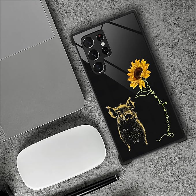 for Samsung Galaxy S22 Ultra Case, Pig Sunflower Yellow Sunshine Pattern - Image 5