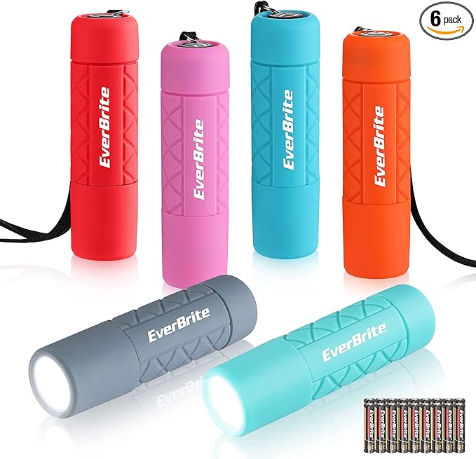 EverBrite 6-Pack Mini Flashlight Set, Small Multicolor Flashlights by EverBrite