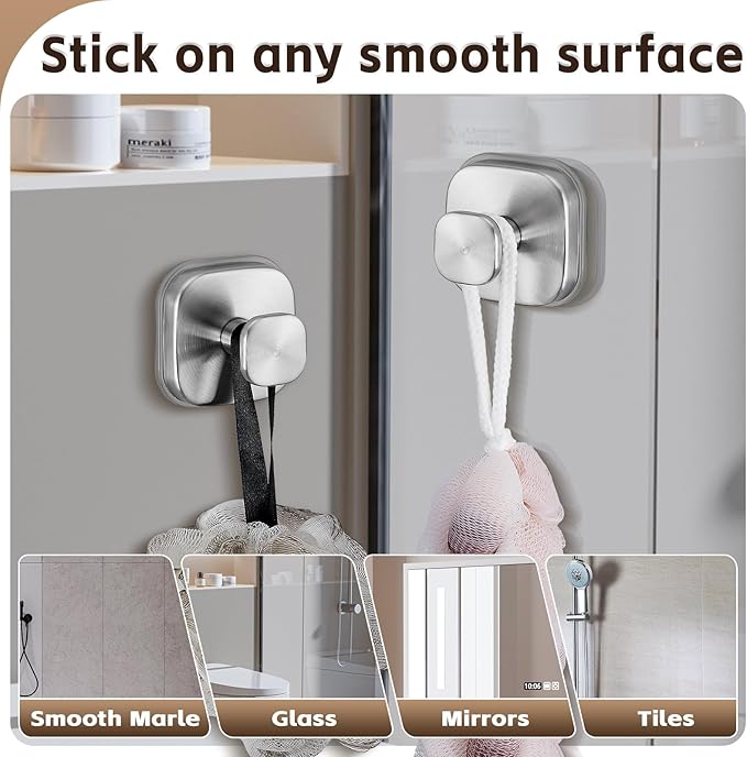 Suction Cup Hooks for Shower Heavy Duty No-Drill– Reusable Multi-Purpose Hooks - Image 5