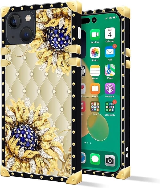 Compatible with iPhone 14 Case, Sunflower Diamonds Leather Luxury Golden - Image 2