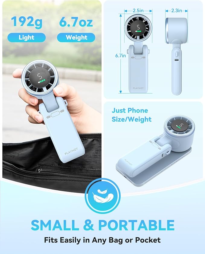 PlayHot Portable Handheld Turbo Fan, 5-Speed Personal Fans, 5000mAh - Image 6