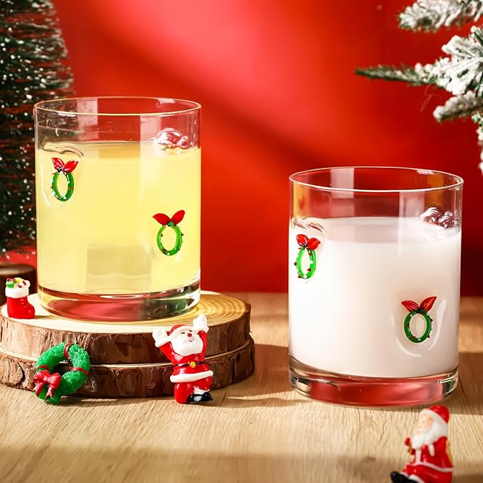 Skylety 2 Pcs Christmas Icon Juice Glasses Xmas Drinking Cups Old Fashioned by Skylety