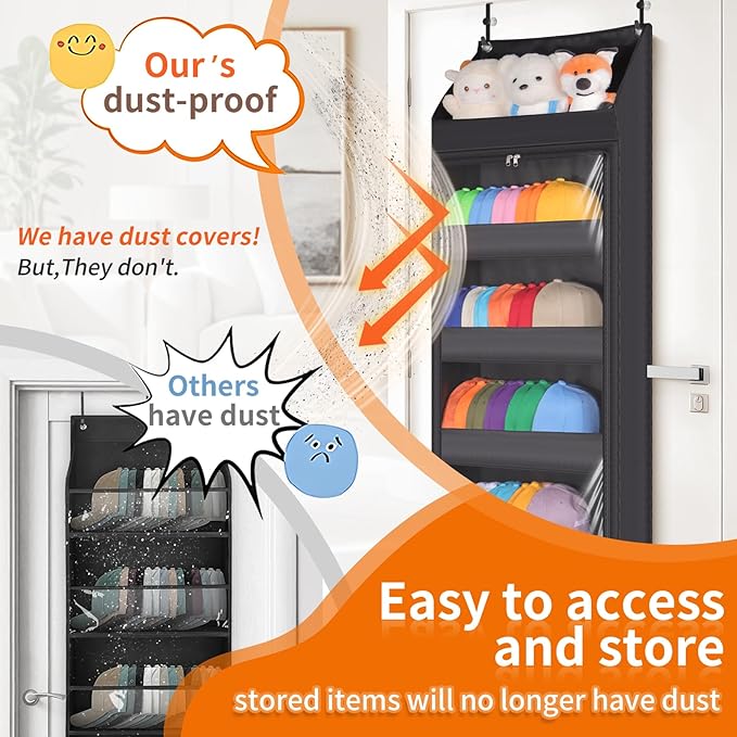 Toread 7-Layer Door-Mounted Baseball Cap Organizer, Dust-Proof Hat Rack Holds - Image 3