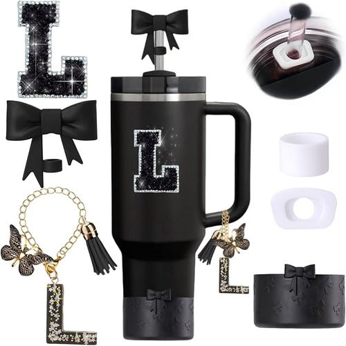 6pcs Black Stanley Cup Accessories Set, Bow Straw Topper by MOTEERLLU