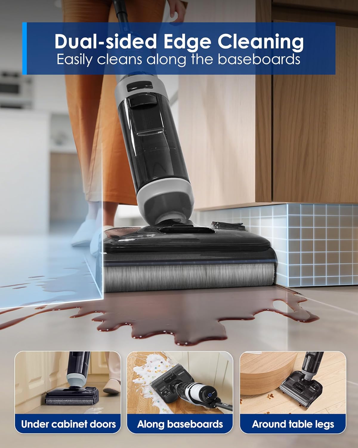 Tineco Floor ONE i5 Stretch Wet Dry Vacuum Cleaner, Vacuum & Mop in One Step, 20kpa Powerful Suction, 180° Lay-Flat Design, Anti-Tangle Design, Dual-Sided Edge Cleaning, Up to 30* Minutes Runtime