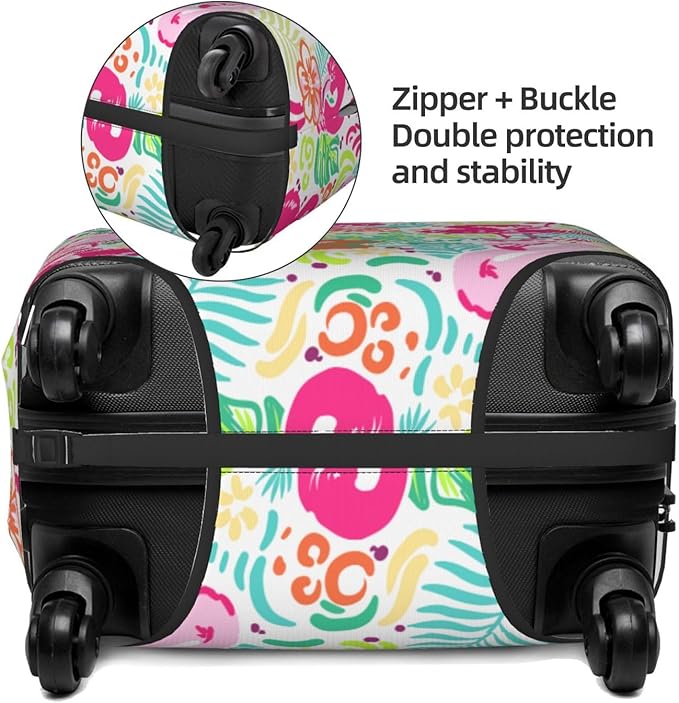 Bright Flamingo Tropical Leaf Elastic Luggage Cover, Suitcase Protector - Image 4