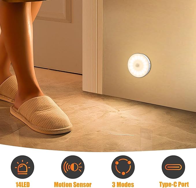 3 Pack Motion Sensor Light Indoor, Upgraded 14 LEDs Night Light USB Rechargeable - Image 2