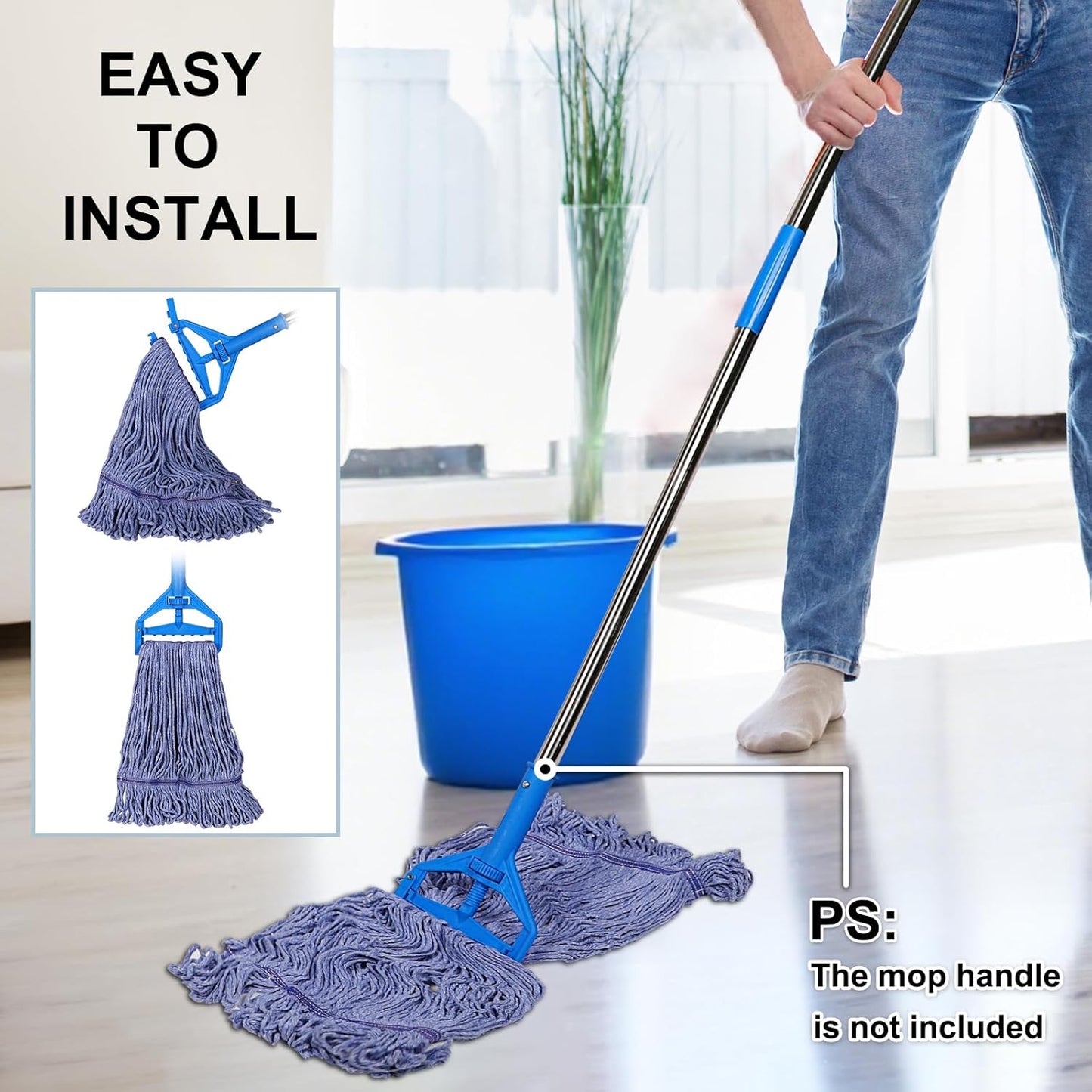 JERIA 16 Pack Heavy Duty Mop Head Replacements,String Mop Head for Commercial,Used for Home,Office and Kitchen,Washable,Reusable Mop