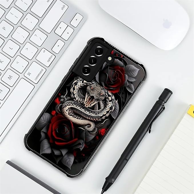 for Samsung Galaxy S22 Case, Entwined Rose Snake Pattern Graphic Design Girl - Image 7