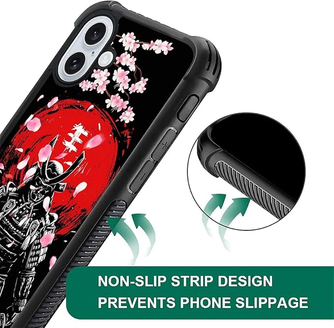 for iPhone 16 Case, Sakura Japanese Samurai Pattern Graphic Design Girl Boy - Image 7