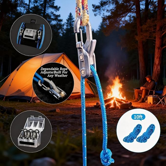 6-Pack Rope Tensioner Paracord Adjusters, Rope Tightening Tool, Knot-Free - Image 3