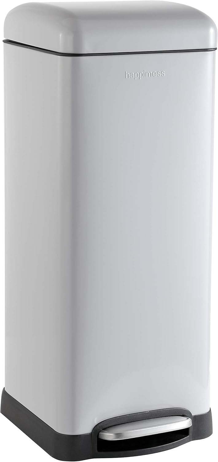 happimess HPM1007C Betty Retro 8-Gallon Step-Open Trash Can with Soft-Close Lid, Fingerprint Resistant, Modern, Minimalistic for Home, Kitchen, Laundry Room, Office, Bedroom, Bathroom, Gray