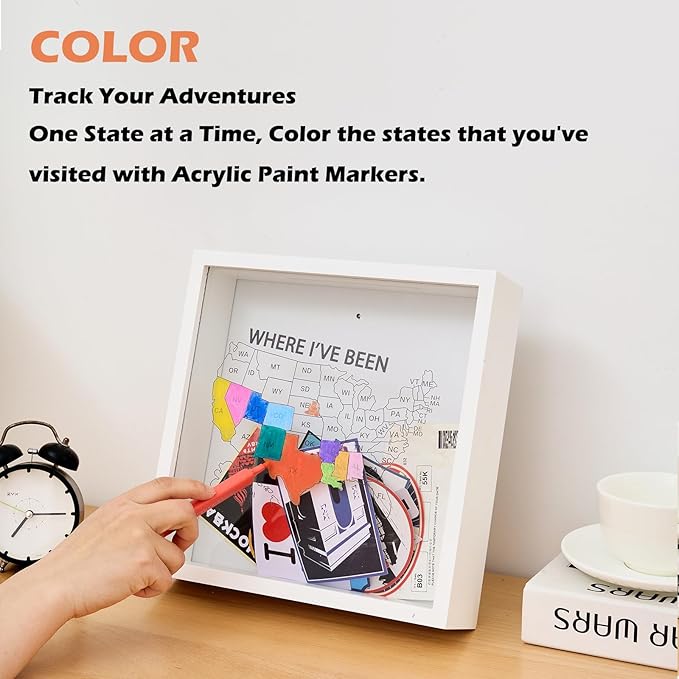 Where I've Been US Map Wooden Shadow Box Frame Wall Decoration, Travel - Image 4