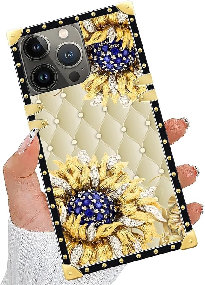 Compatible with iPhone 13 Pro Case, Sunflower Diamonds Leather Luxury Golden - Image 5