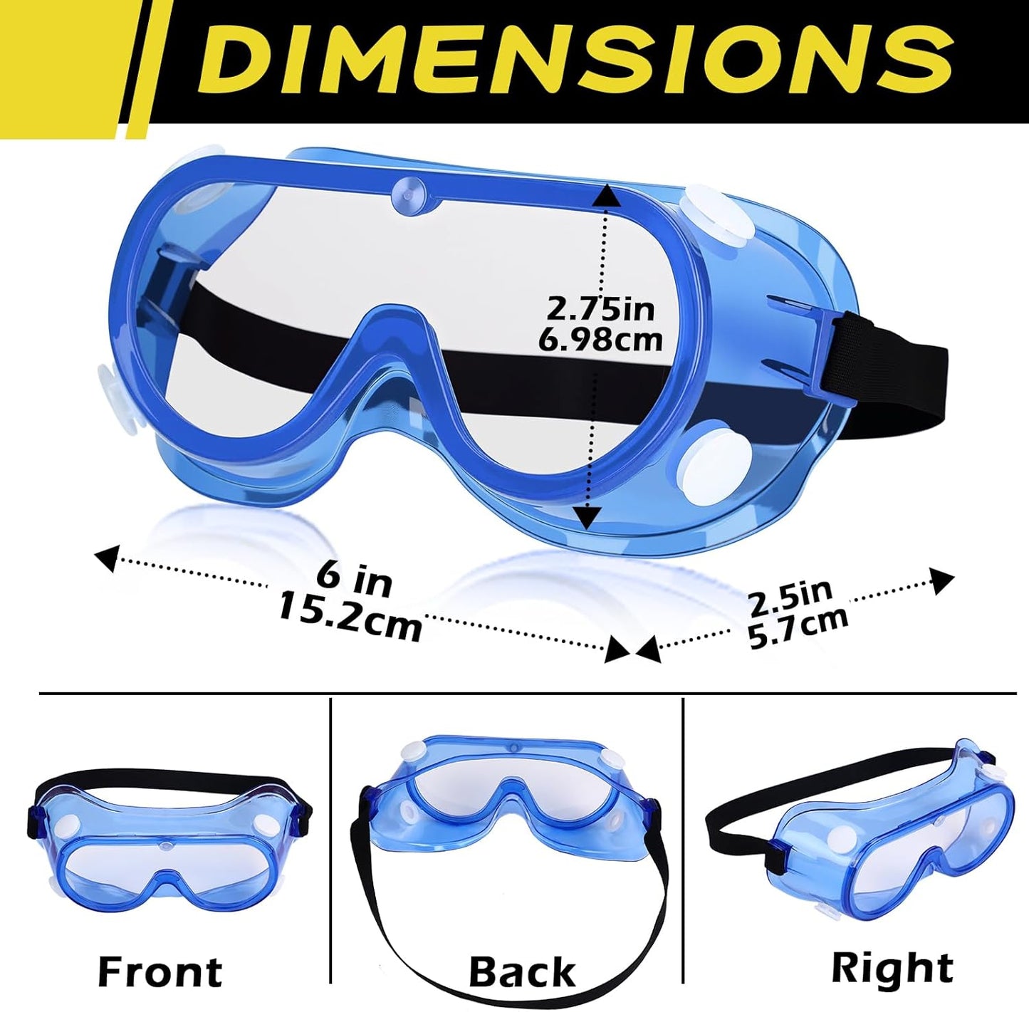 Yunsailing Protective Safety Goggles Lab Over Glasses Clear Anti Fog Eye Protection Goggles for Men Women
