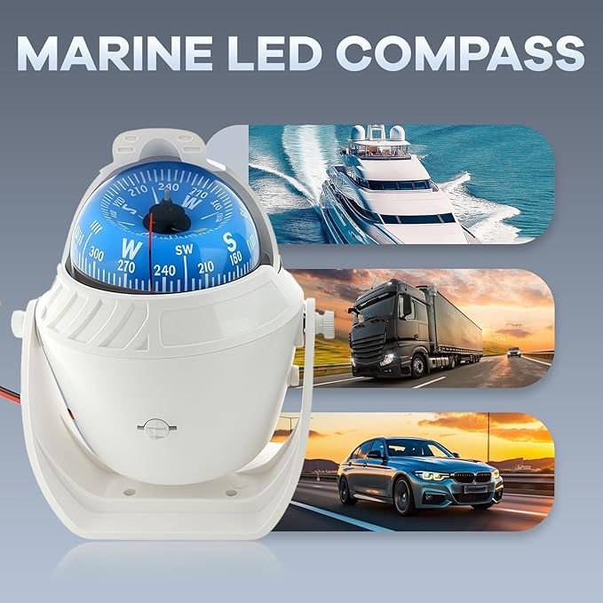 Boat Compass with Magnetic Declination Adjustment, Pivoting Marine Compass - Image 3