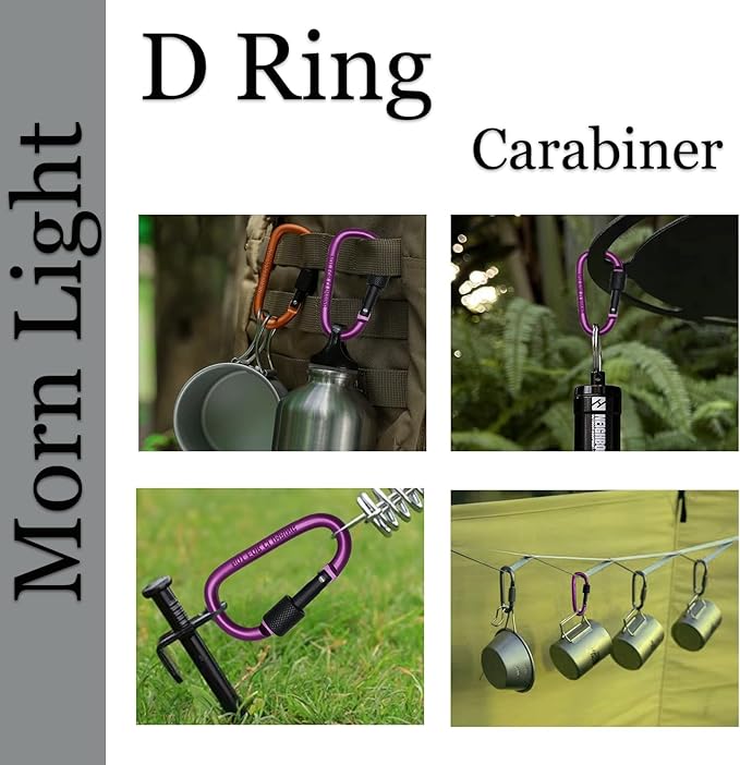 6 Pack Small Locking Carabiner, 3 Inch Aluminum D-Shape Snap Hook - Image 5