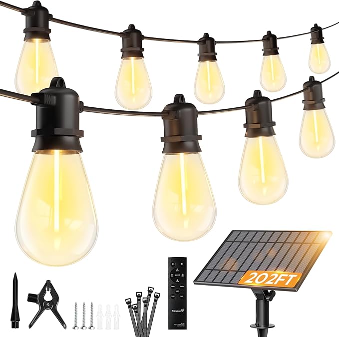Minetom 202FT Solar String Lights Outdoor Waterproof, 65 LED S14 Shatterproof by Minetom