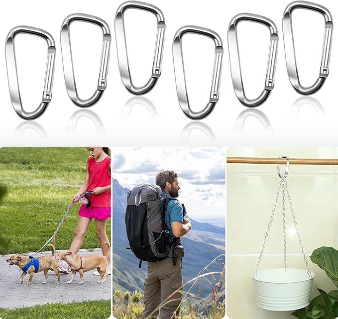 2.4" 24pcs Small Carabiner Clip Keychain, Aluminum D Ring Shape Clips - Image 5