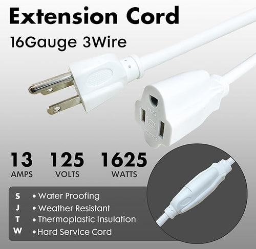 8ft White Outdoor Extension Cord Waterproof, UL Listed, 16/3 SJTW Heavy Duty 3 - Image 2