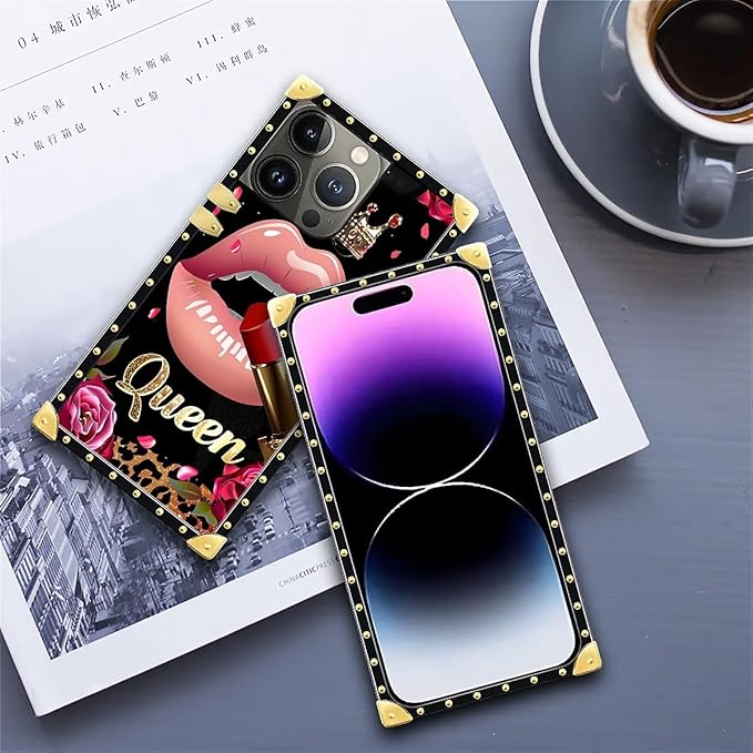 Compatible with iPhone 14 Pro Max Case, Glitter Red Rose Queen Leopard Lipstick - Image 6