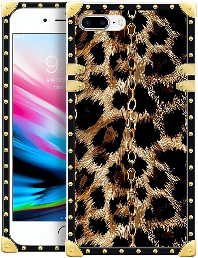 Compatible with iPhone 8 Plus 7 Plus Case, Seamless Gold Chain Leopard Luxury by Unknown