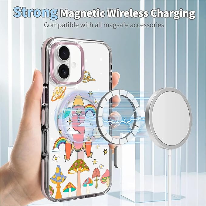 Case for iPhone 16 Plus, Spaceship Mushroom Phone Case Design，for Women Girls - Image 4