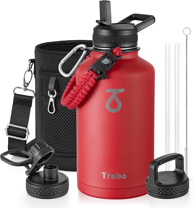Trebo Water Bottle 64oz with Paracord Handle, Half Gallon Large Vacuum Triple by StayHotStayColdStayGreen