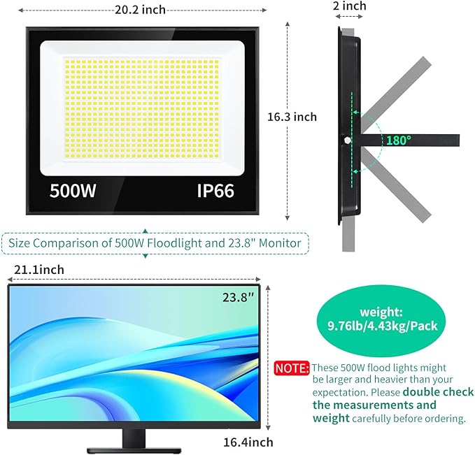 ISUERFY 500W LED Flood Light Outdoor - Image 2