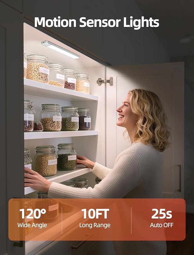 Under Cabinet Rechargeable Lighting: 8 Inch Motion Sensor Dimmable Lights Indoor - Image 2