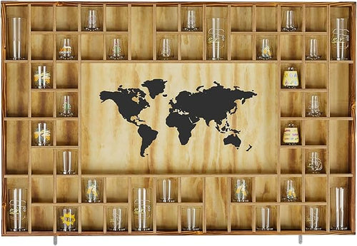 68 Large World Map Shot Glass Display Case Rustic Shot Glass Holder 37x 24.4in by foriy