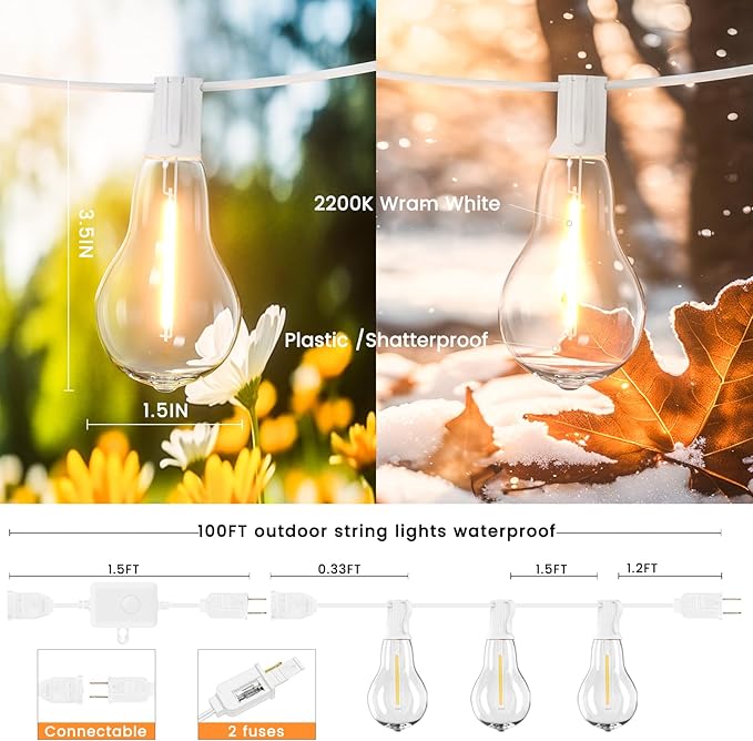 String Lights, 100FT Patio Lights - Image 6