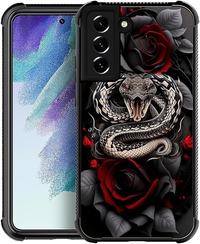 for Samsung Galaxy S21 Case, Entwined Rose Snake Pattern Graphic Design Girl by FKBRCL4U
