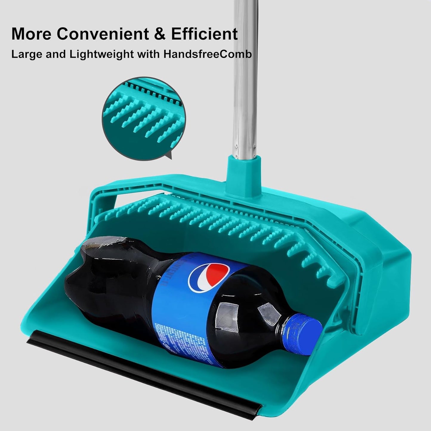 Upgrade Broom with Dustpan Combo Set, Broom and Dustpan Set with 51'' Long Handle, Large Upright Brooms and Dust Pans, ZeroGap Lip, Self-Cleaning Dustpan Teeth for Lobby and Restaurant - Blue