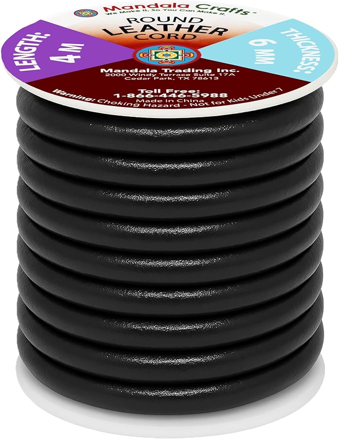 Mandala Crafts Round Genuine Black Leather Cord - Image 2