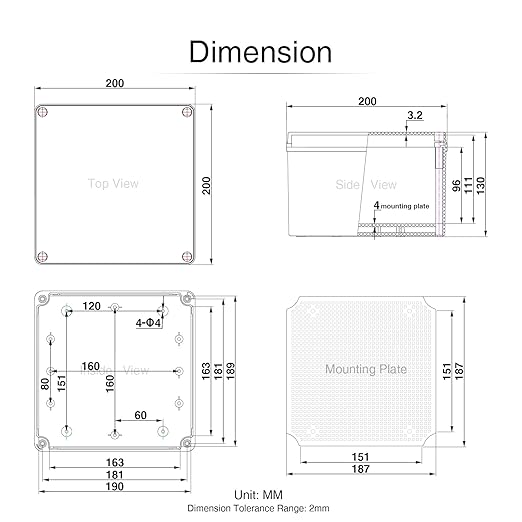 QILIPSU Junction Box with Mounting Plate 200x200x130mm, ABS Plastic DIY - Image 6