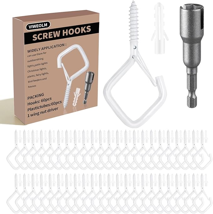 60 Pcs White Eye Hooks Screw Heavy Duty, Ceiling Hooks by Unknown