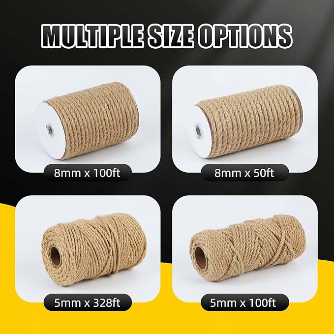 Natural Jute Twine, 8MM x 100FT Jute Rope Roll, Heavy Duty Thick Twine - Image 8