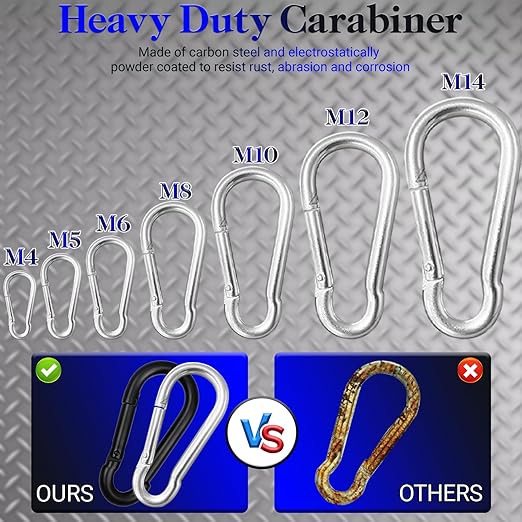 30 Pack 3" Heavy Duty Carabiner Clips, M8 Sliver Galvanized Steel Spring Snap - Image 4