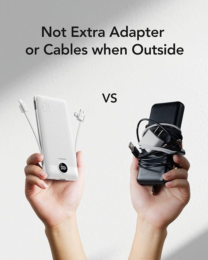 VEGER Portable Charger with Built-in AC Plug and Cables, All in One 10000mAh - Image 7