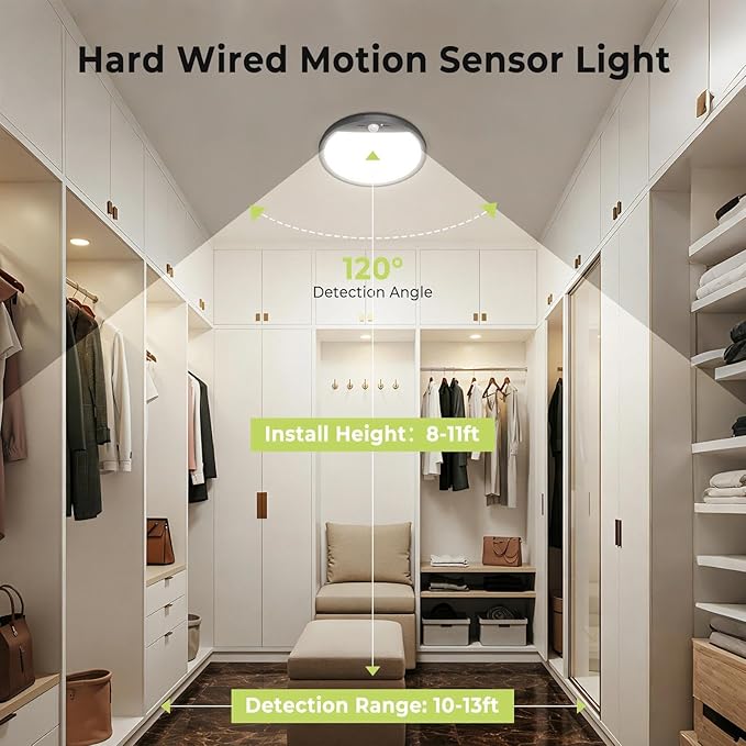 hepside 4 Pack Motion Sensor Ceiling Light Wired, 3000K/4000K/6500K LED Flush - Image 4