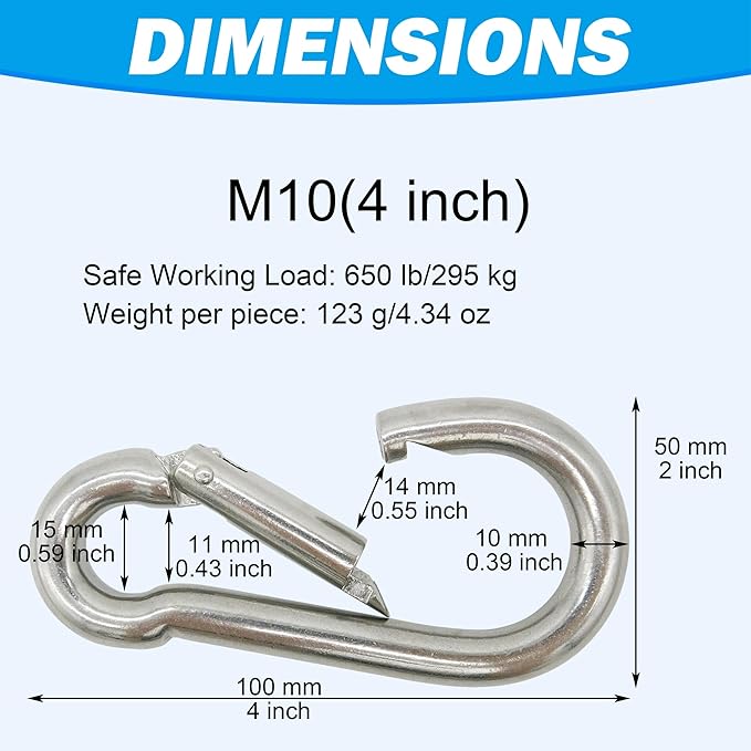Marine Grade 316 Stainless Steel Carabiners Heavy Duty, Durable & Rust-Free - Image 3