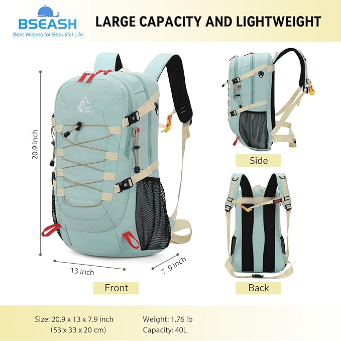 Bseash 40L Waterproof Hiking Camping Backpack - Image 2