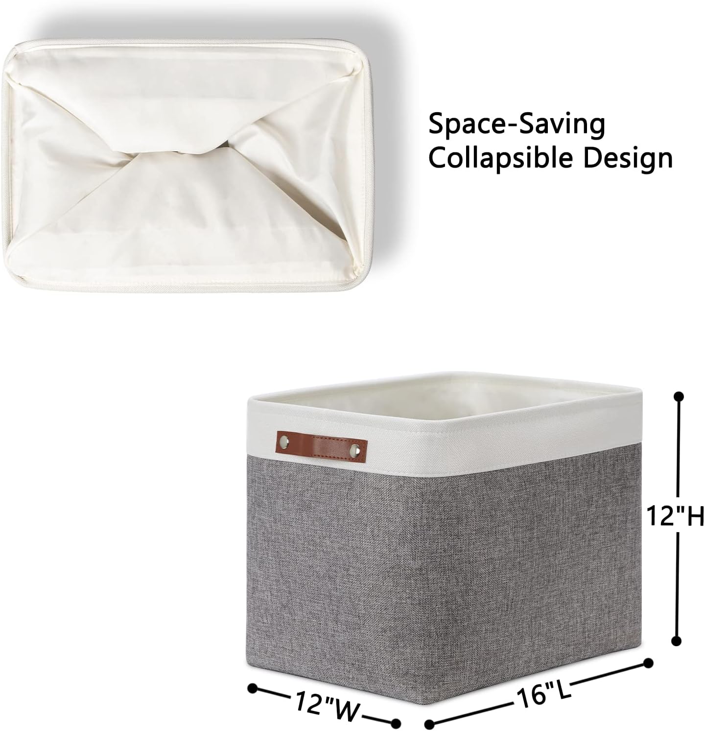 DULLEMELO Storage Baskets Large 16"x12"x12" Rectangular Storage Bins Baskets for Organizing [2 Pack] Fabric Collapsible Storage Organizer for Home,Office,Closet,Clothes,Toys (White&Grey)