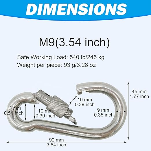 304 Stainless Steel Carabiners -3.54 inch Heavy Duty, Durable & Rust-Free Clips - Image 3