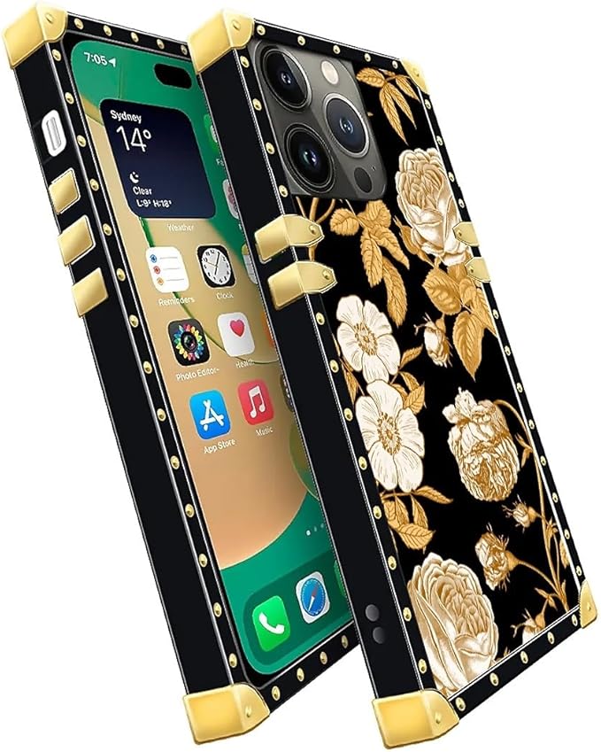 Compatible with iPhone 14 Pro Max Case, Blooming Rose Golden Flower Luxury - Image 3