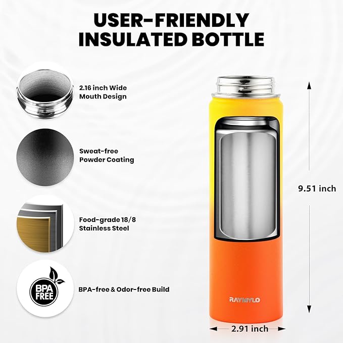 RAYMYLO Insulated Water Bottle 20 oz, Triple Wall Vacuum Stainless Steel - Image 5