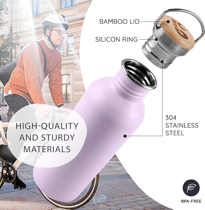 Bambaw Stainless Steel Water Bottle, 1 Litre Non-Insulated Stainless Steel - Image 2